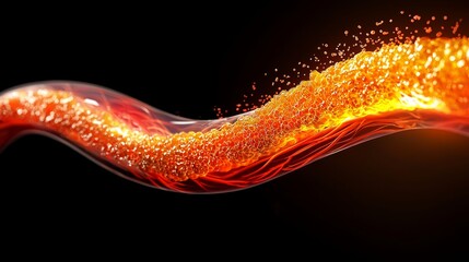 Wall Mural - clogged blood vessel concept. flowing abstract design with glowing orange sparks against a dark back