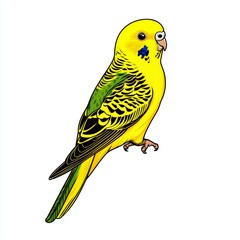 Wall Mural - Vibrant Budgie: A Close-up View of a Yellow and Green Parakeet