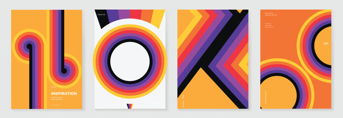 Wall Mural - collection of 70s color gradient poster background vector. set of retro wall decoration, groovy, tri