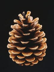 A single pine cone in focus against a blurred background.