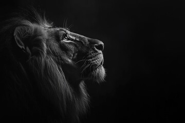 Wall Mural - lion is staring at the camera with its mouth open. the image is black and white, giving it a dramati