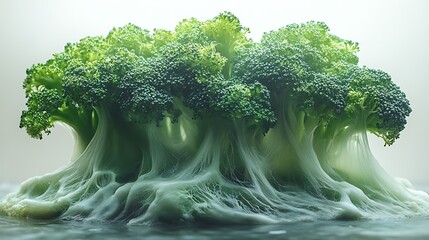 A horizontal row of broccoli and cauliflower florets, 