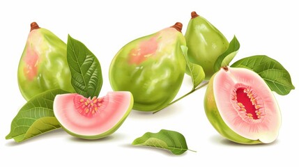 Sticker - Close up of a bunch of green fruit with one of them cut in half. The fruit is a guava