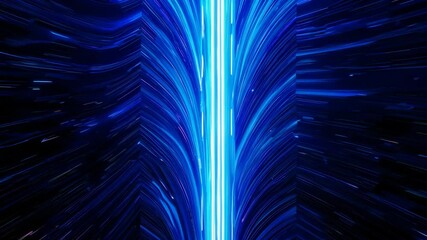 Wall Mural - Abstract animation of bright blue light streaks moving in a dark background, forming a futuristic digital tunnel or portal effect.