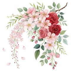 Wall Mural - A vibrant arrangement of pink and red roses with delicate blossoms and greenery, creating a beautiful floral composition.