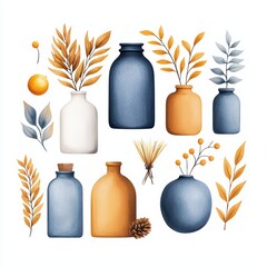 Wall Mural - Artistic Collection of Colorful Vases with Floral Elements