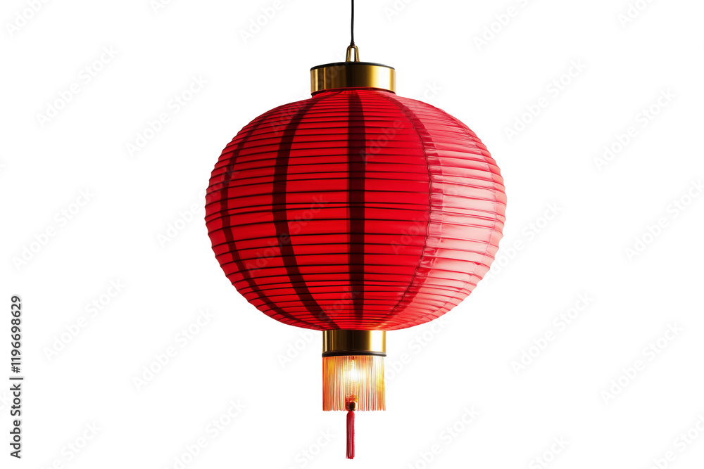 Red Chinese lantern with gold accents and tassels isolated on white ...
