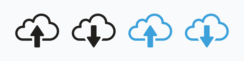Wall Mural - collection of upload and download vector icons with black and blue colors. cloud computing icon symb