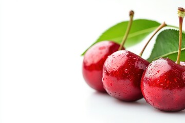 Poster - Fresh cherries with water droplets ideal for text placement and creative layouts. Generative AI