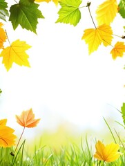 Poster - Vibrant autumn leaves framing a blank space for text on a soft background in a serene outdoor setting. Generative AI