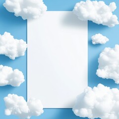 Fototapete - Blank canvas surrounded by fluffy clouds against a bright blue sky for creative design projects. Generative AI