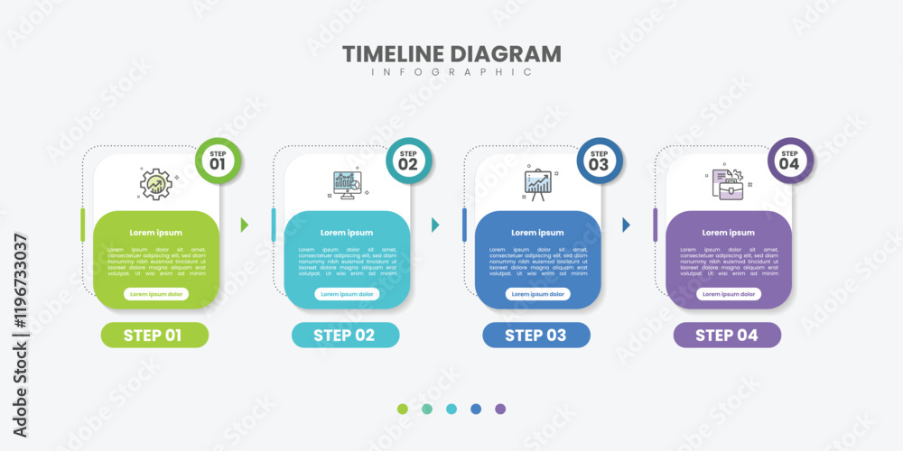 Business infographic template. 4 Step timeline journey. Process diagram ...