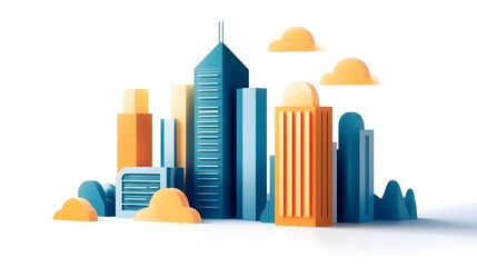 Sustainable Solar Powered Skyscraper in Vibrant Isometric City Landscape