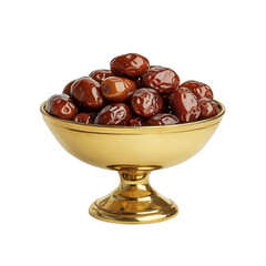 Wall Mural - A Cuban Delight: In the golden bowl, there is a pile of dates isolated on transparent background png