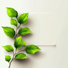 Leinwandbilder - Empty space for text with green branch and vibrant leaves against a light backdrop suitable for various design applications. Generative AI