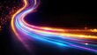 © tugkiara - Colorful light trails on a road at night, abstract speed and motion concept, for website backgrounds