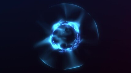 Abstract minimalistic glowing energy sphere. Navy blue orb on dark cosmic background. Flowing fractal plasma core screensaver. Digital sci fi magical circle. 4k 60fps looped graphic.