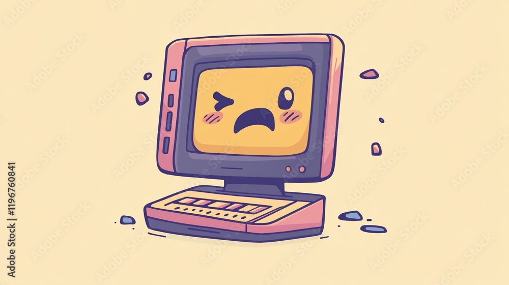 Retro Computer Sadness: A Whimsical Illustration of a vintage computer ...