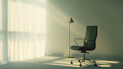 Wall Mural - Sunlit Office Room With Modern Chair And Floor Lamp