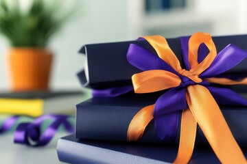 Neatly Stacked Diplomas with Ribbons on a Desk