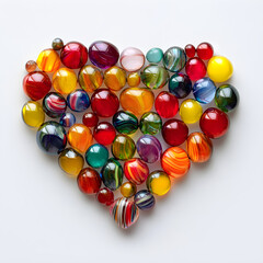 Wall Mural - Heart made from colorful glass marbles on a white surface