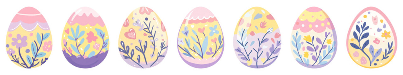 Wall Mural - PNG Colorful decorative Easter eggs illustration, element set on transparent background