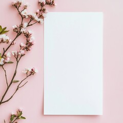 Poster - Blank space for text surrounded by delicate flowers on a pastel pink background in a serene setting. Generative AI