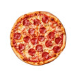 © David Kreuzberg - salami pizza top view isolated on white or transparent png