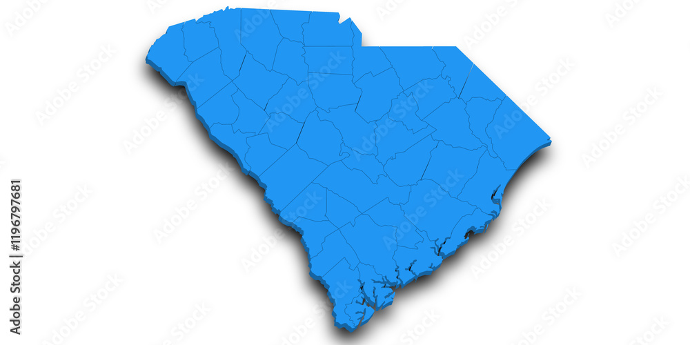 3d South Carolina map state with color. United State of America, US ...