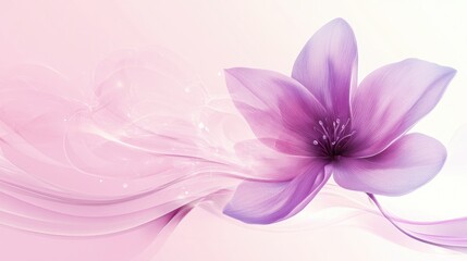 Fototapete - Soft pink flower design with elegant flowing lines creating a serene and calm atmosphere for text placement. Generative AI