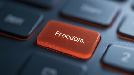 Fototapete - Tech Activism Aesthetic Glitch-Effect Freedom Key on Modern Keyboard - Empowering Digital Rights and Net Neutrality for Cybersecurity Enthusiasts and Innovative Startups