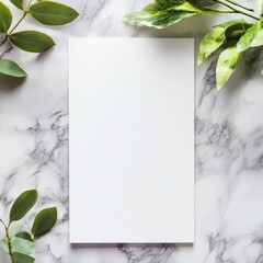 Aufkleber - Empty mockup space on marble background with green leaves ready for text or designs. Generative AI
