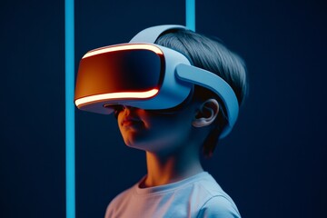 Aufkleber - Futuristic Child VR Experience Sleek Headset with Neon Graphics for EdTech and Gaming - Innovating Learning and Immersive Technology