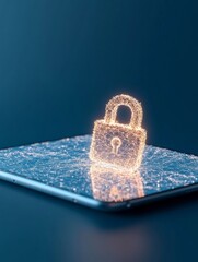 Poster - Futuristic Digital Lock on Cracked Screen Highlighting Cybersecurity Fragility with Neon Glare - Essential for Tech Activism and Online Privacy Advocacy in Modern Digital Marketing