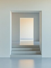 Fototapete - Empty interior space featuring minimalistic design with multiple doorways and steps inviting creativity and personalization. Generative AI