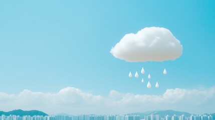 Aufkleber - Dynamic South Korean Skyline Scene Digital Pastel Overlay of Raindrops in Blue Sky - Real-Time Weather Interface and Innovative Meteorological Visualization for Urban Technology Engagement
