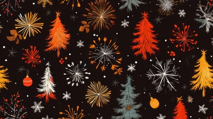 Wall Mural - Hew year and Christmas seamless pattern with fireworks. Abstract holidays ornament. Repeating print background texture. Fabric design. Wallpaper. 