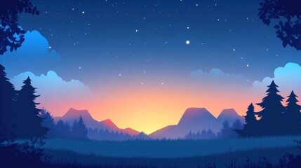Poster - Beautiful twilight landscape with mountains and starry sky in a peaceful nature setting. Generative AI