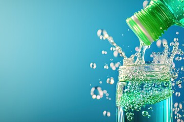 Fototapete - Refreshing Green Liquid Pouring into Glass Jar Bubbles Splashing