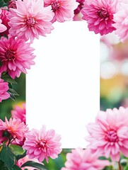 Poster - Bright pink flowers frame empty space for text in a vibrant garden setting during spring. Generative AI
