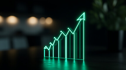 Wall Mural - Neon neon green graph glowing on a black background highlighting significant business growth.