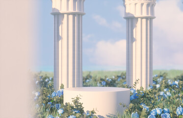 Poster - Natural beauty podium backdrop with spring rose flowers scene. 3d rendering.