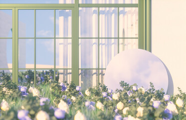 Poster - Natural beauty podium backdrop with spring rose flowers scene. 3d rendering.