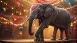 © Tina - An adorned elephant stands on a stage with colorful decorations and lights in a festive atmosphere.