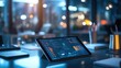 © minahus - Night Office Analytics: Tablet Displaying Data Charts and Graphs