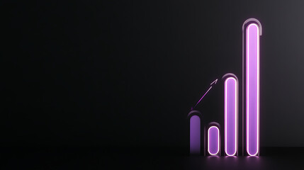 Canvas Print - Neon lavender graph glowing on a black backdrop symbolizing significant business growth.