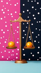 Wall Mural - A cosmic balance scale with golden planets resting on its arms set against a vast starry background for an elegant celestial representation 