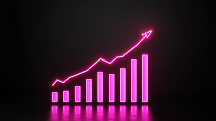 Canvas Print - Neon magenta graph against a black backdrop illustrating impressive business growth.