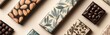© Tom - Gourmet chocolate bars elegantly arranged on a soft surface featuring intricate designs and diverse flavors. Generative AI