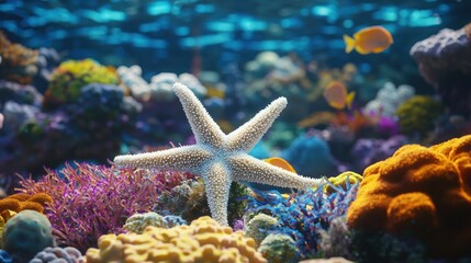 Canvas Print - Starfish on vibrant coral reef.